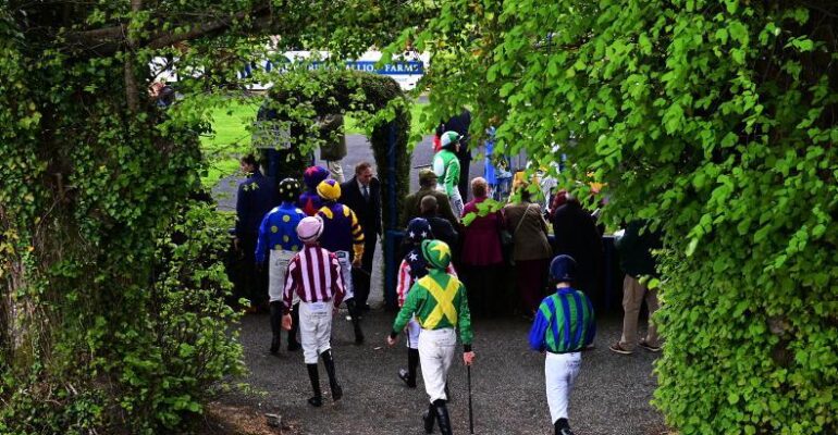 Jockeys enter the parade ring at Clonmel