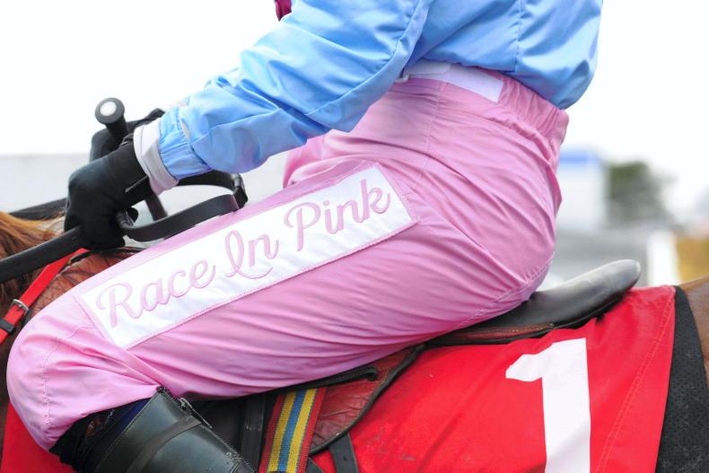 Jockeys wear pink breeches in aid of the Race In Pink fundraiser